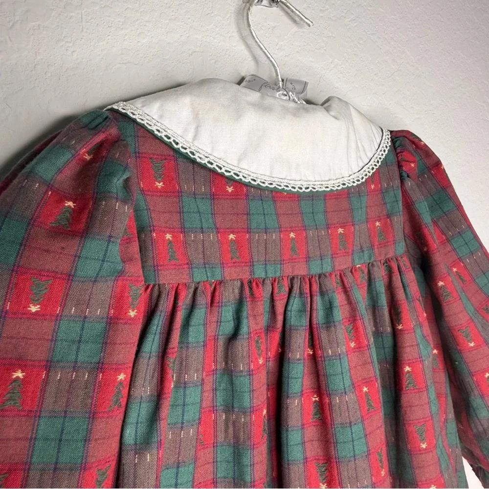 Sophie Rose Plaid Holiday Dress with Bear and Tree Appliqué